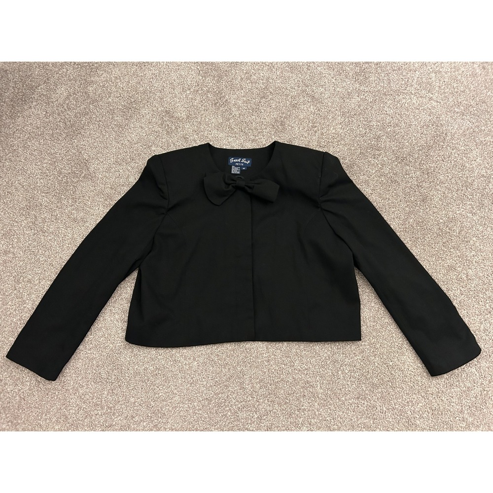 Sweet Suit Petite Cropped Blazer Womens 14P Black Excellent Bow Accent Jacket